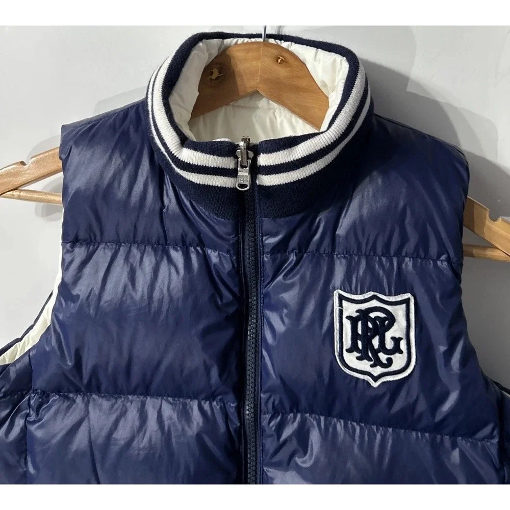 Boys Polo Ralph Lauren Down Vest Puffer Navy Blue/ White REVERSIBLE Large 12/14
